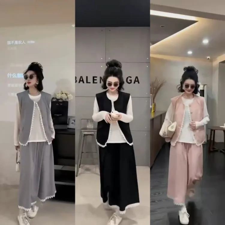 25023-2025年春季新款时尚洋气显瘦马甲+T恤+半身裙三件套