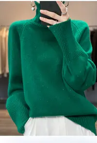 亮丝女士秋冬高领设计感落肩袖宽松打底衫