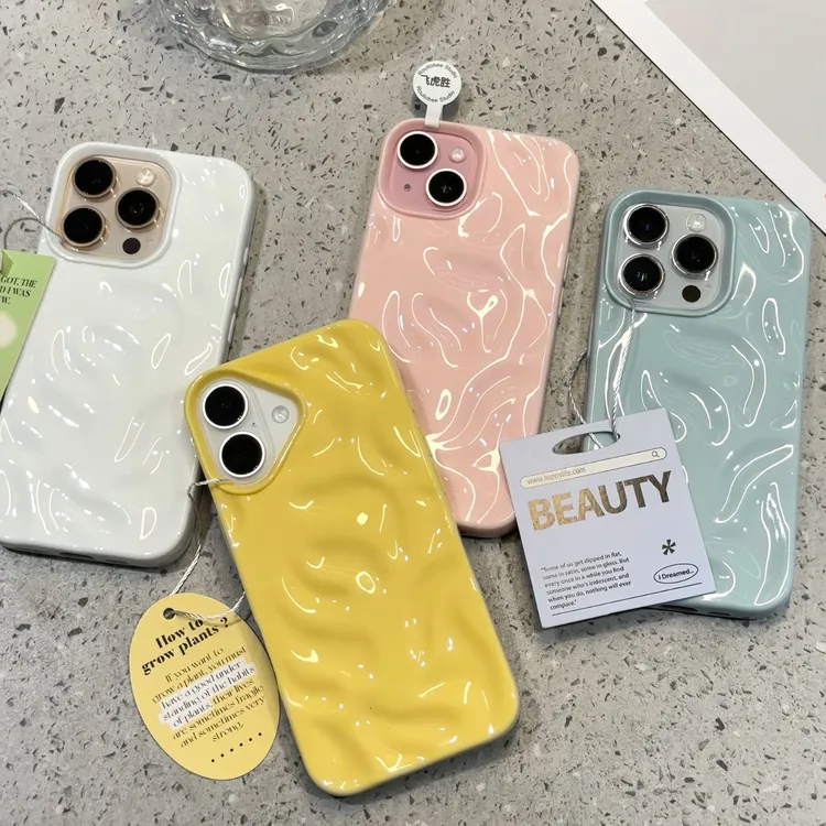 飞虎胜ins波浪褶皱壳适用苹果16promax手机壳iPhone15高级13情侣
