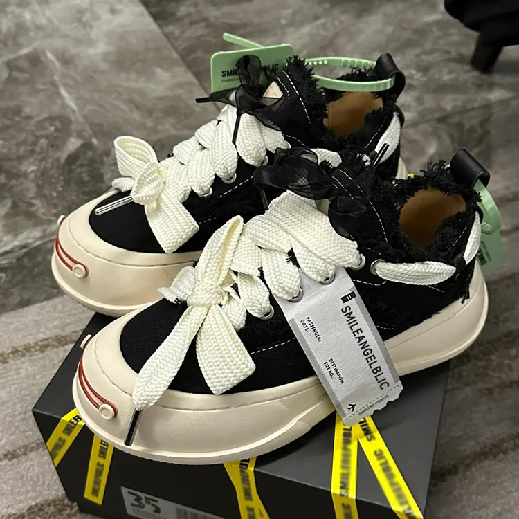 【高品质】檀健次同款帆布鞋男板鞋女厚底增高时尚情侣开口笑乞丐鞋