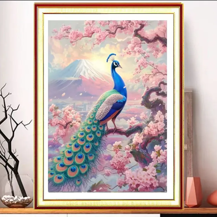 【120】桃花孔雀十字绣大格四股60×80（19色）