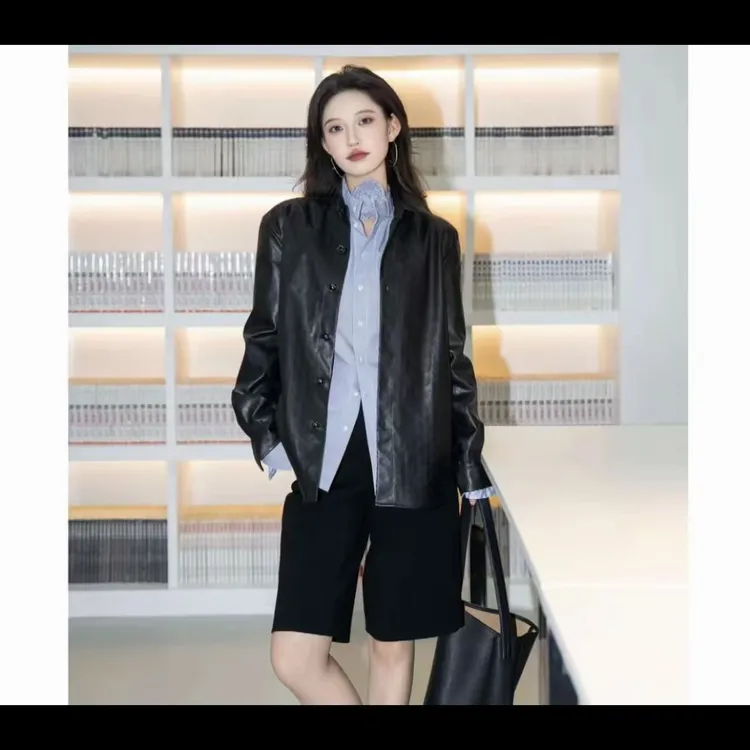 GIRDEAR/哥弟 经典老钱风百搭潮酷炸街雅痞风皮衣衬衫130158