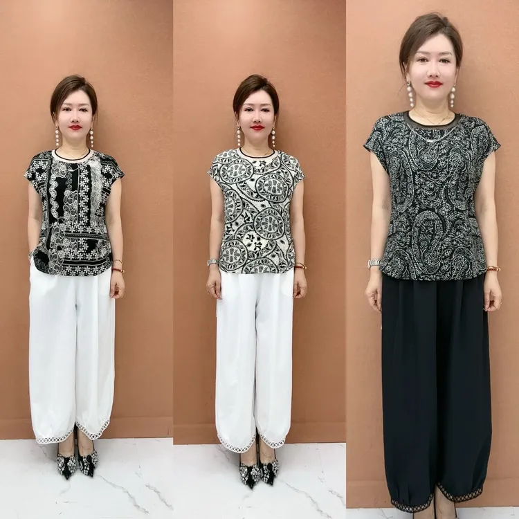 D时尚洋气宽松百搭气质短袖衬衫加裤套装