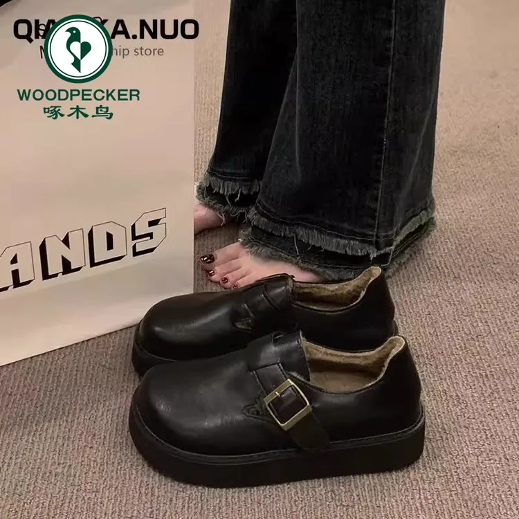 啄木鸟厚底勃肯鞋女款2025新款冬季加绒保暖雪地靴乐福鞋豆豆棉鞋