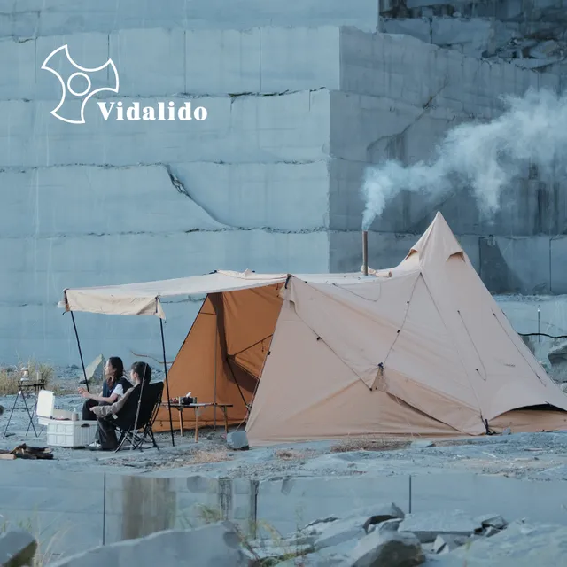 维达利多4米炎帐户外露营复古金字塔棉布天幕帐印第安柴火炉帐篷