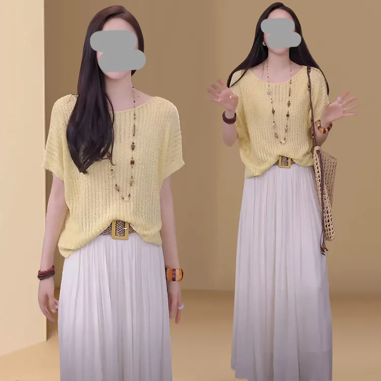 夏天多巴胺搭配一整套小个子茶系穿搭高级感小香风盐系轻熟两件套