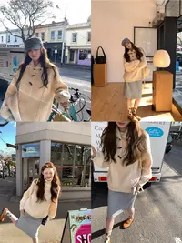 灰灰呀！慵懒之约！古早味 厚实麻花针织毛衣套头纽扣高领针织毛衣