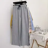 【温翘STUDIO】秋上新高腰松紧头抽绳洗水棉阔腿休闲裤