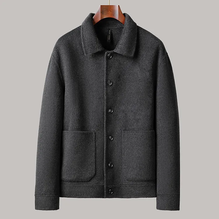 商务冬季毛呢翻领加厚时尚磨毛韩版毛呢大衣潮流秋冬短款男装