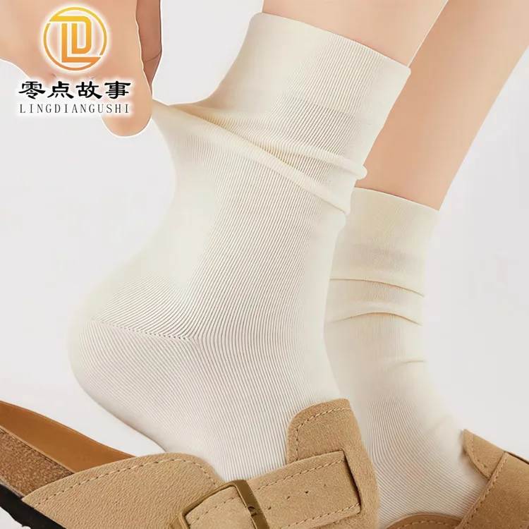 【抗起球新疆棉】月子袜纯色棉袜春秋白色袜子女中筒堆堆棉袜长筒袜