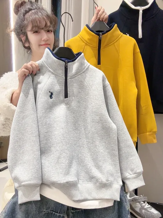 【实体品质】儿童新款保暖立领半拉链刺绣休闲韩版百搭时尚男童卫衣