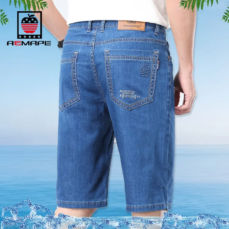 苹果牛仔短裤男士夏季薄款宽松直筒冰丝五分中裤七分马裤2025新款