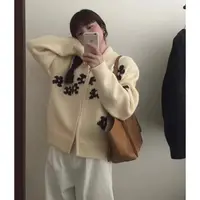 春秋新款花朵提花POLO翻领拉链针织毛衣休闲风高级感针织上衣外穿