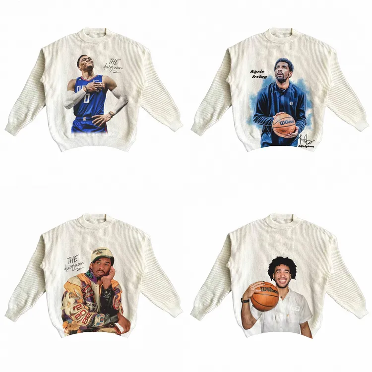 篮球球星美式数码直喷印花宽松圆领针织衫秋冬保暖潮流男女毛衣