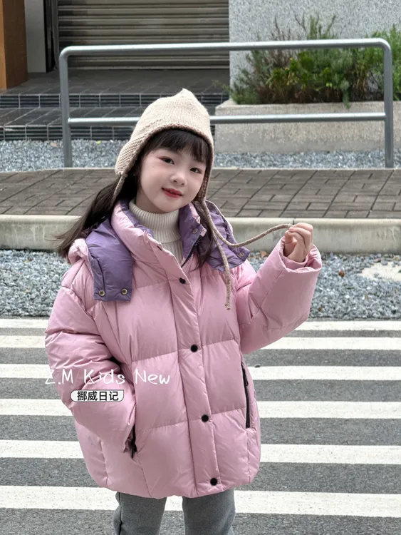【挪威日记】25冬季女童连帽短款羽绒服中大童加厚款外套X-256221