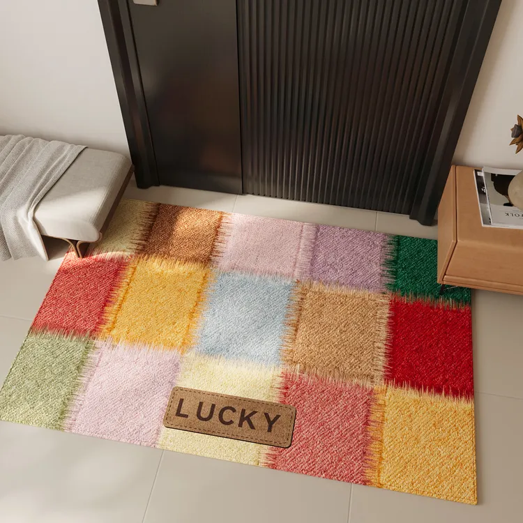 玄关大门口入户门地垫彩色格子家用耐脏进门脚垫防滑除尘耐磨地毯