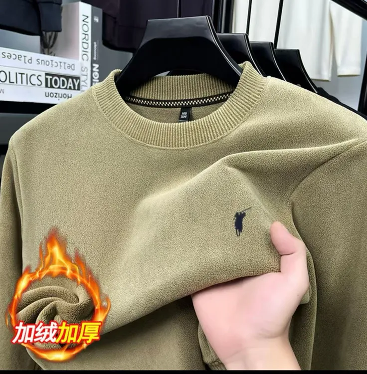 【刺绣工艺】双面奥粒绒男士长袖卫衣加厚加绒保暖打底衫【亲肤柔软】