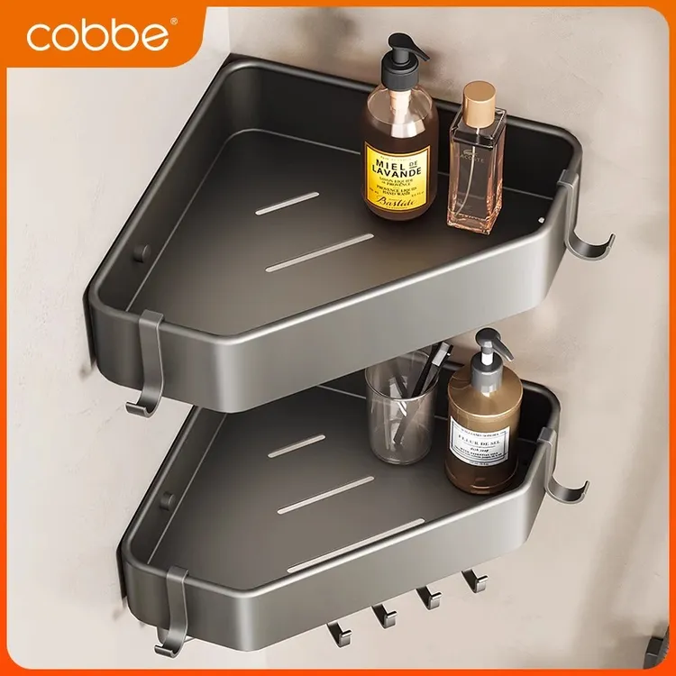 卡贝枪灰浴室卫生间置物架免打孔厕所洗手间墙上三角收纳架壁挂式