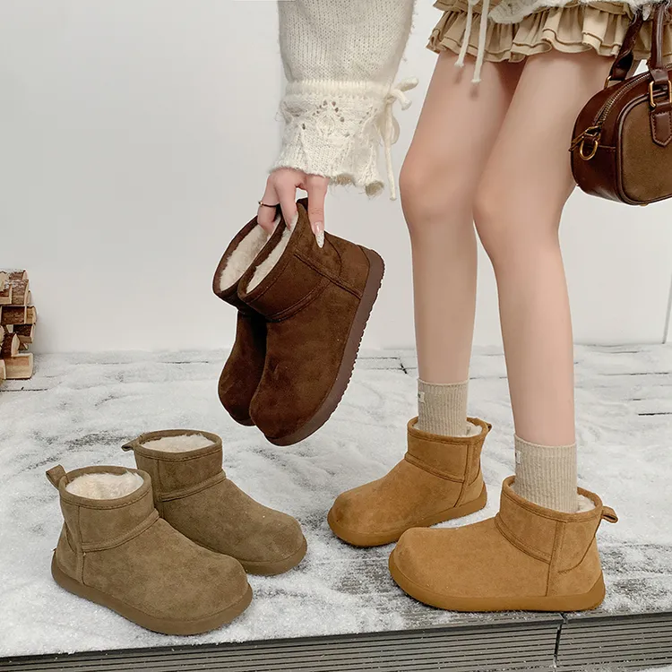 厚底防滑保暖短筒勃肯棉鞋韩版面包雪地靴女2025新款秋冬加绒女鞋