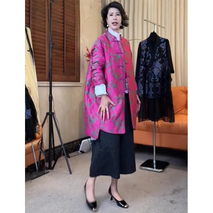 国风宽松盘扣中长款印花外套女欧洲站2025春季新款高级感精致上衣