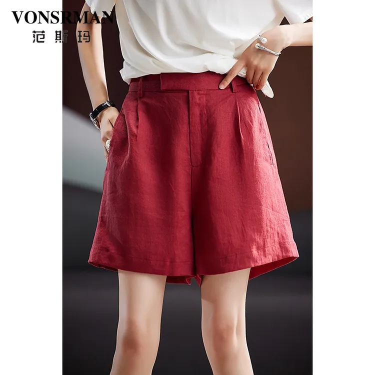 松紧腰休闲短裤女2025年夏季新款高端时尚气质宽松阔腿裤欧货女装