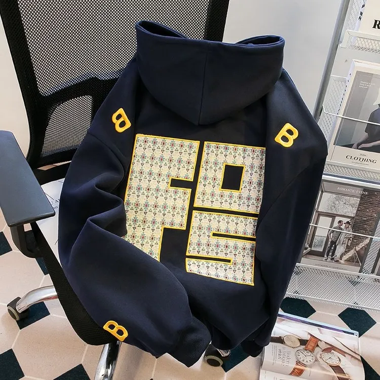 美式街头hiphop重磅刺绣字母连帽卫衣男女款运动宽松长袖情侣帽衫