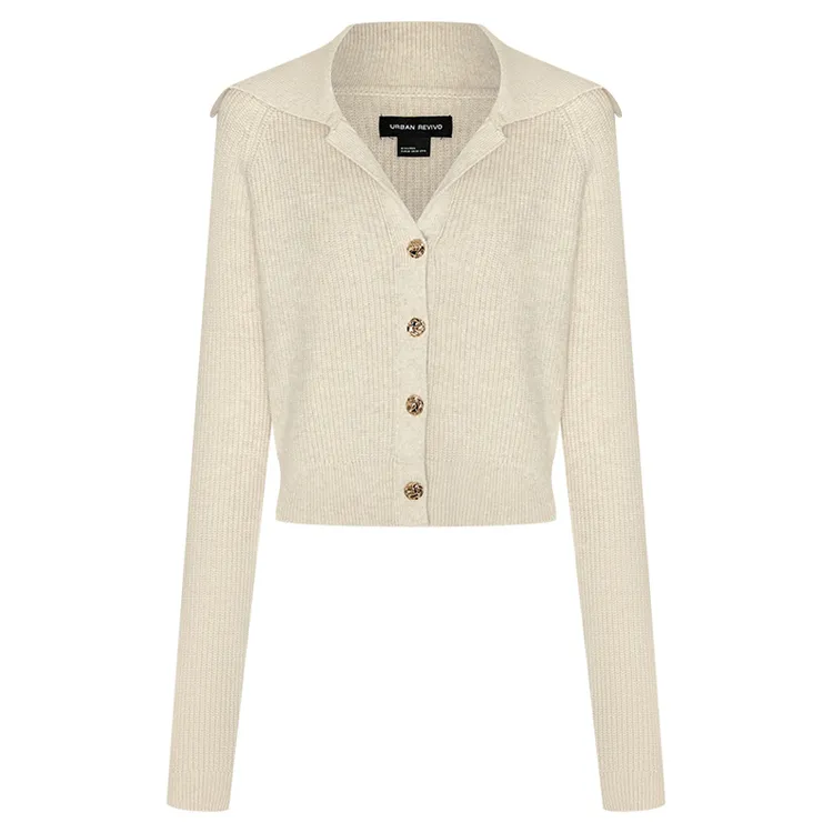 UR女格雷系气质金属扣短款修身针织开衫UWM940034