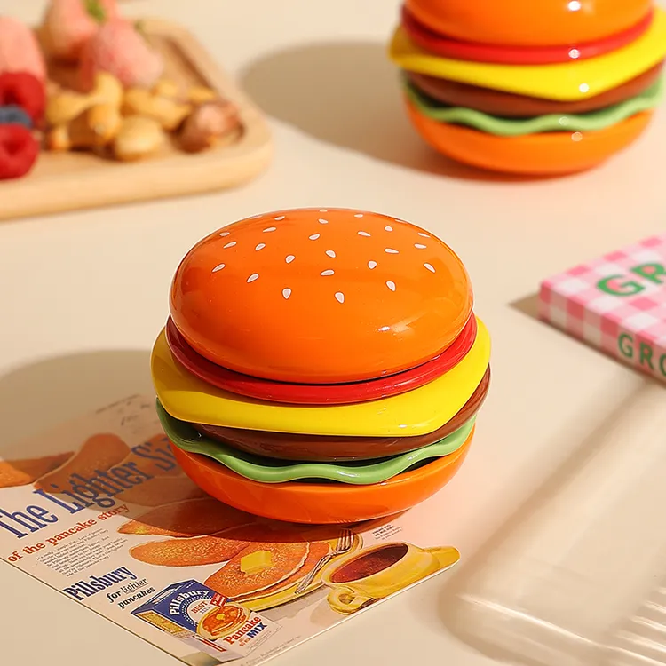 可爱汉堡餐具陶瓷碟子家用味碟调料碟蘸酱碟高颜值小菜碟酱油醋碟