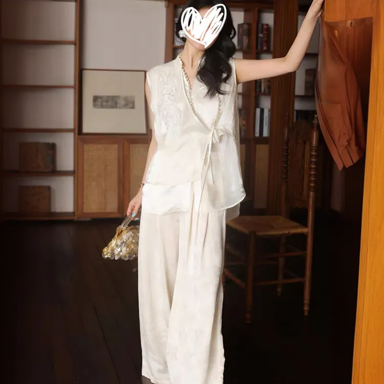 新中式短袖衬衫阔腿裤套装女2025夏季新款高级感气质百搭两件套