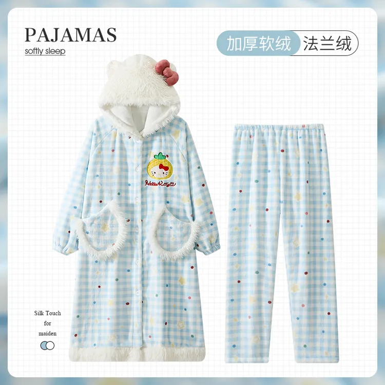 2025新款珊瑚绒睡袍睡衣女秋冬季法兰绒加绒加厚保暖中长款家居服