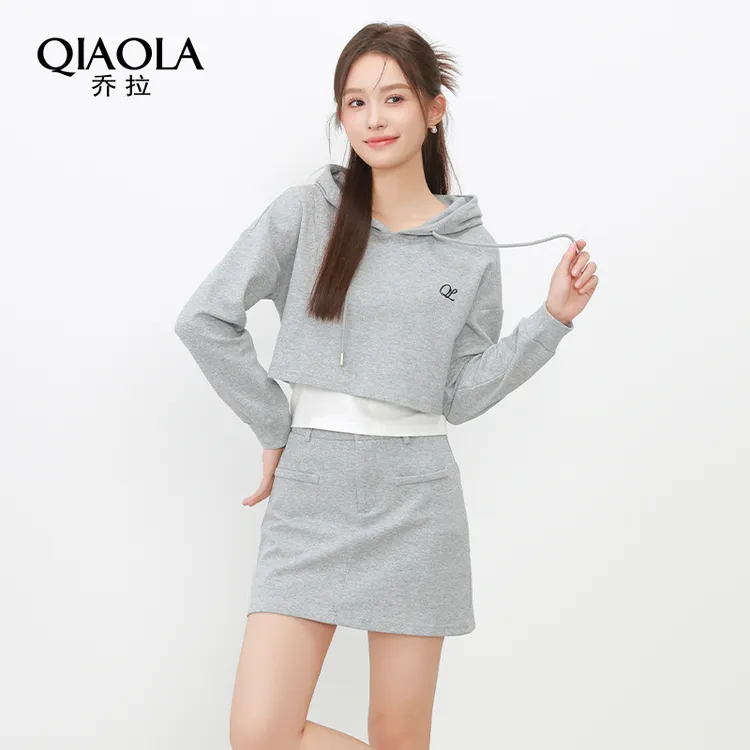 QIAOLA/乔拉【青春手稿】秋季针织棉连帽休闲街头百搭时尚套装