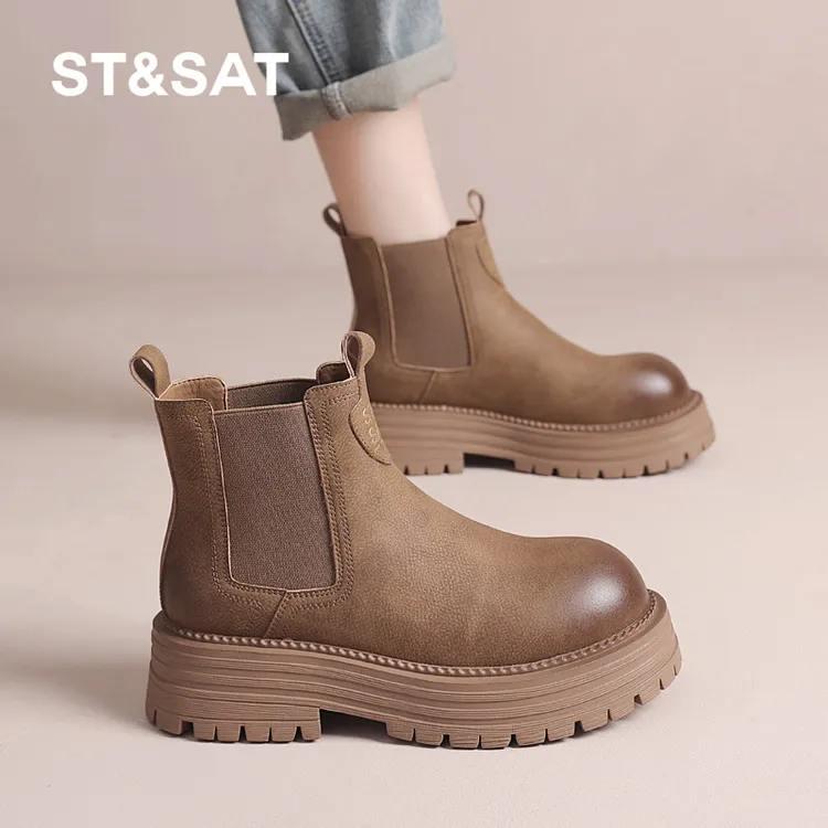 星期六马丁靴女款切尔西短靴加绒加厚保暖真皮2025冬爆款百搭短靴
