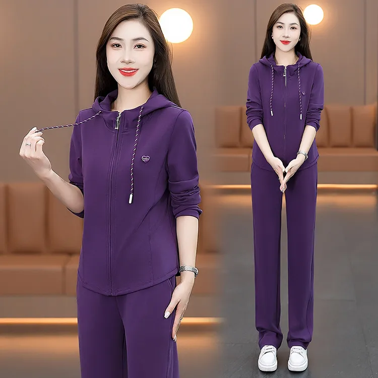 2025春秋休闲运动套装洋气时尚拉链立领跑步服中年女士早秋两件套