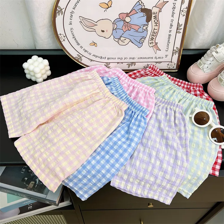 儿童短裤新款男童家居裤格子裤子薄款女童睡裤宽松裤童裤