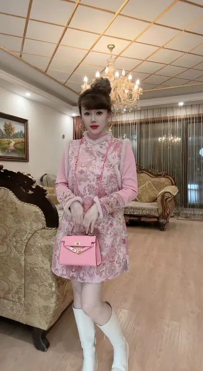 2025年气质新中式国风百搭修身显瘦旗袍裙+打底衫两件套9861-1