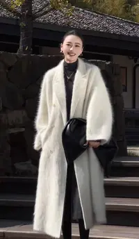 L'U'R/YI'YAO【公爵城堡】秋冬双排扣羊绒羊毛拉毛双面呢大衣10923