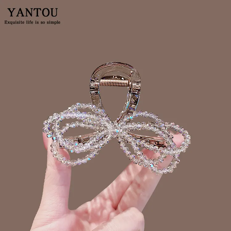 亚克力中号抓夹发量少头饰2025新款珍珠蝴蝶结高级感鲨鱼发夹