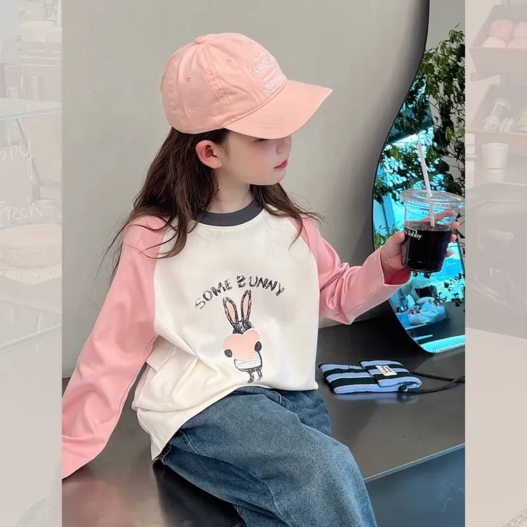 儿童插肩袖打底衫女童长袖t恤大童装洋气上衣小女孩2025春秋新款T