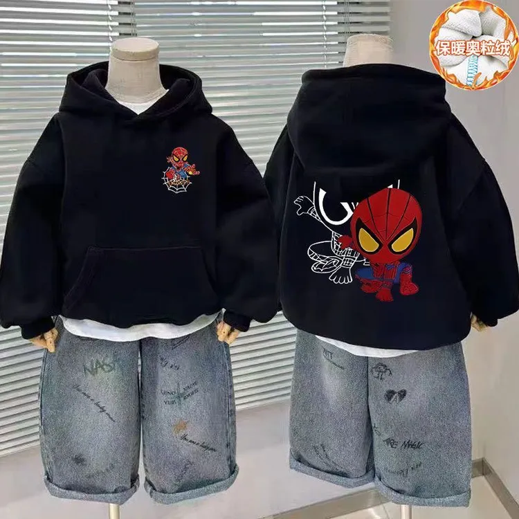 童装蜘蛛侠卡通动漫衣服秋冬季中小儿童长袖加绒连帽卫衣外穿爆款