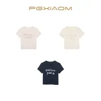 【PGXIAOM】润秀定制 粉 藏青 米黄三色立体字母刺绣T恤衫TX5957   