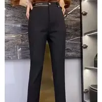 1152百搭洋气字母m腰头条杠系扣时尚显瘦黑色弹力网红气质休闲裤