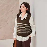 【高捻包芯纱假两件毛衣】MsShe大码女装2025秋条纹针织女C2509032