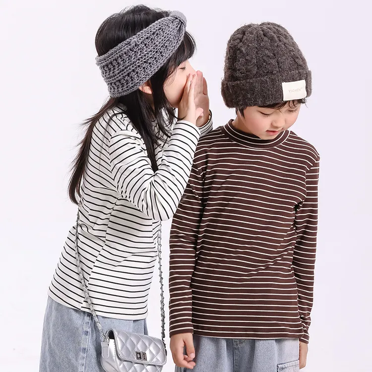 悠悠专属2025冬新款儿童半高领百搭德绒打底衫男女童糯糯撞色条纹保暖上衣