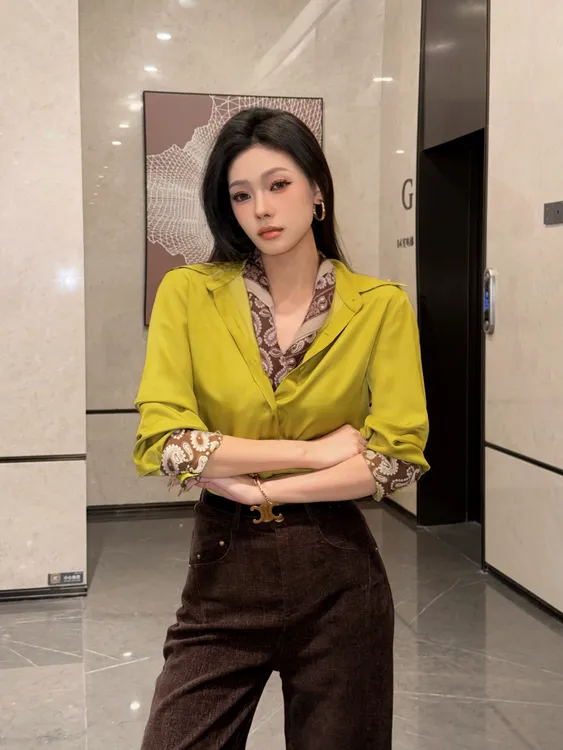 【浮光青苔绿色】衬衫气质穿搭缎面感人丝混纺面料干练御姐A酷飒风