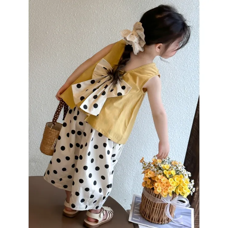 新款女童儿童时髦洋气休闲两件套宝宝可爱阔腿裤童装套装夏装