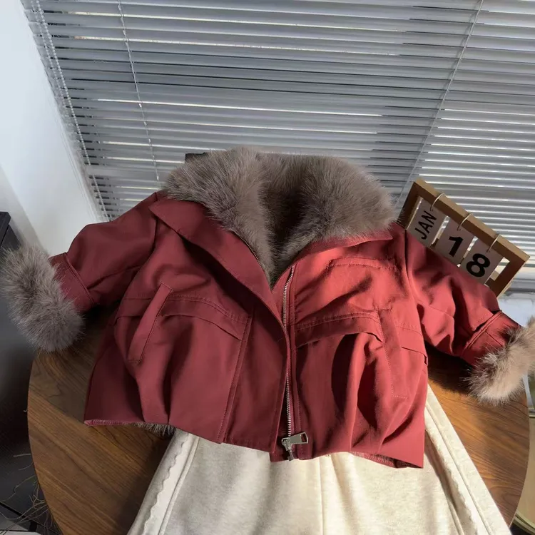 设计款小众冬季新款复古大翻领毛领廓形加绒加厚保暖外套25426