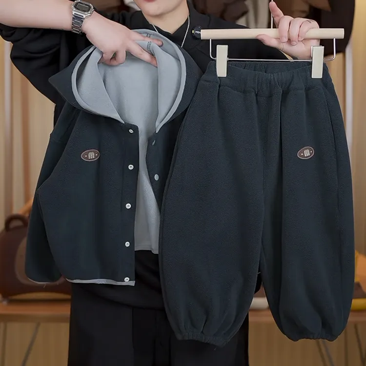 男童双面绒秋冬套装儿童韩版加厚奥利绒两件套宝宝冬季加厚两件套