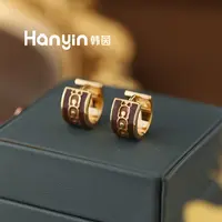 铜合金珐琅耳饰 小众气质光面彩绘马蹄宽版耳扣AAA