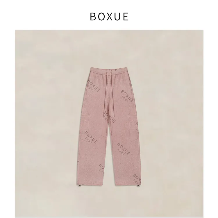BOXUE“落桃”2025秋冬高级感颗粒绒羊.毛工装口袋裤子#251120K2222