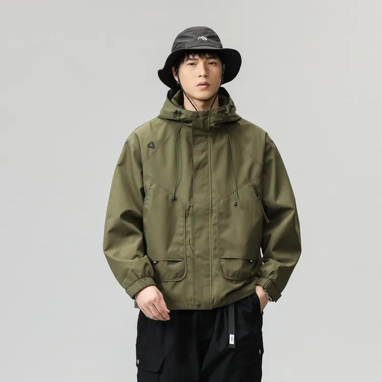 啄木鸟连帽软壳防风保暖男休闲外套加厚夹克秋季原色宽松